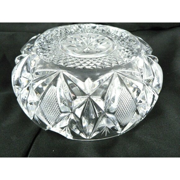 Vintage Pressed Glass Ashtray With Etched Geometric Pattern & Four Slots 6" Dia - Picture 3 of 8